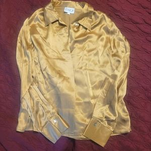 Womens vintage Jessica 100% silk gold button up blouse